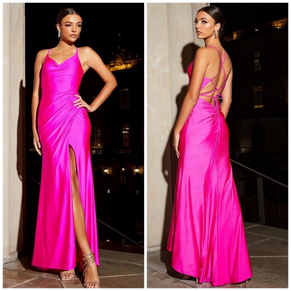 GB Social Jersey Ruched Lace-Up Back Long Dress